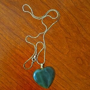 Vintage Nephrite Green Jade Heart Necklace